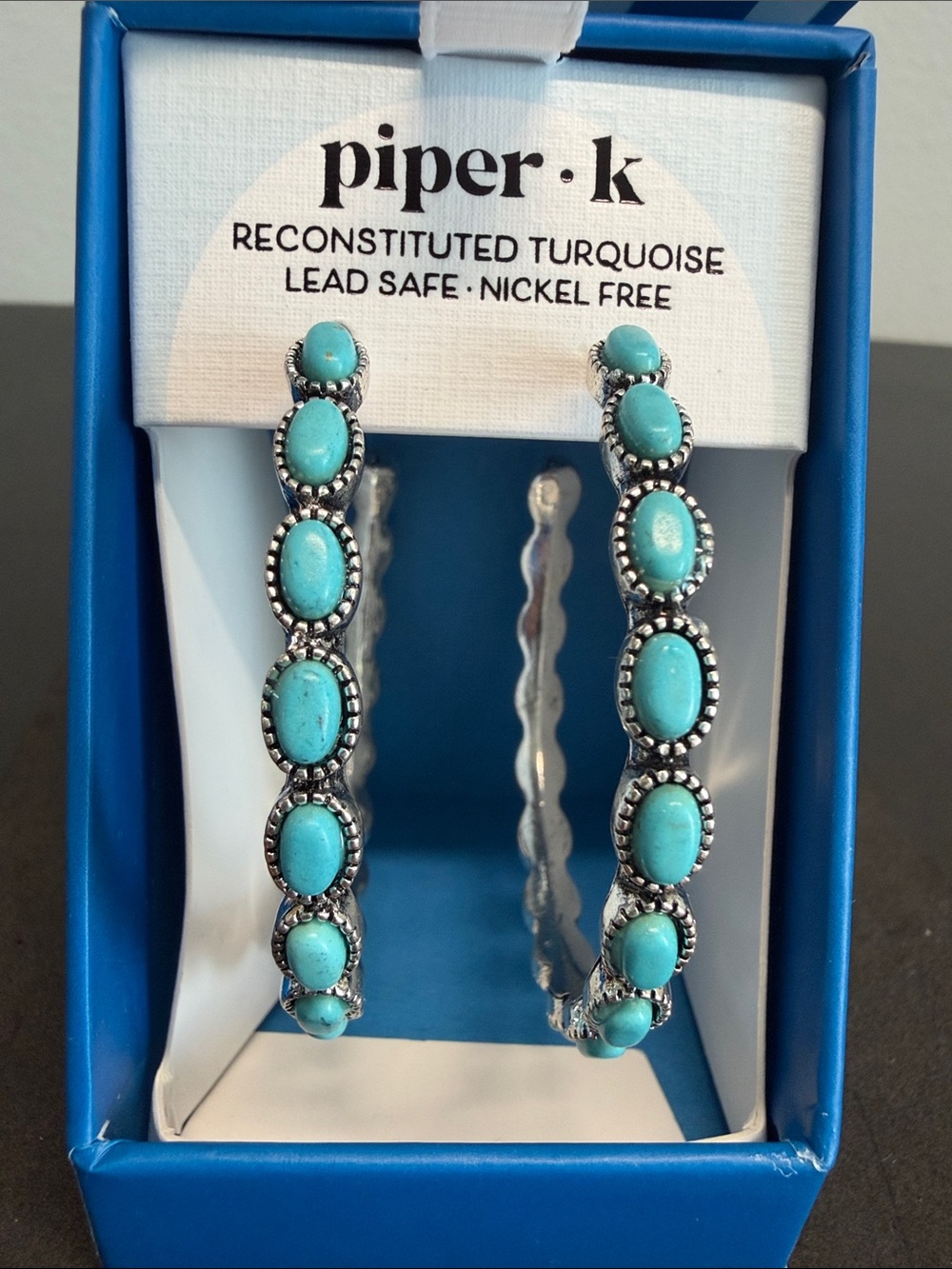 Piper K | Reconstituted Turquoise Silver-Tone Western Cowgirl Chic Hoop Earrings